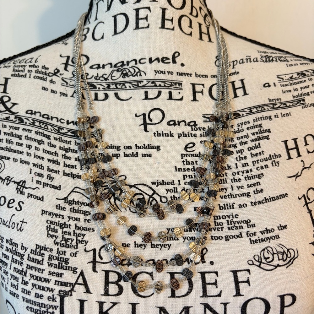 Silver Tone Multiple Chain Beaded Necklace